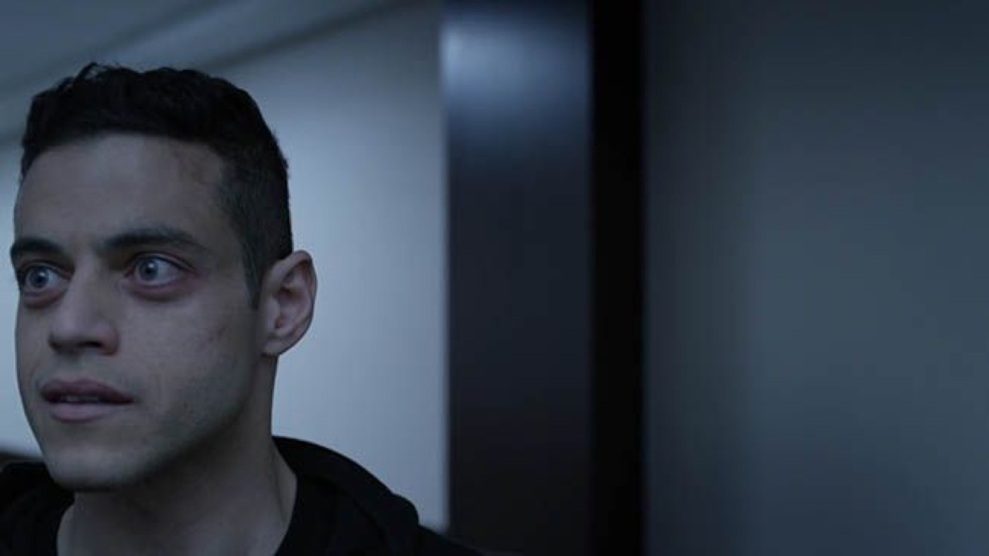 Mr. Robot: a face pushed to the edge of the frame