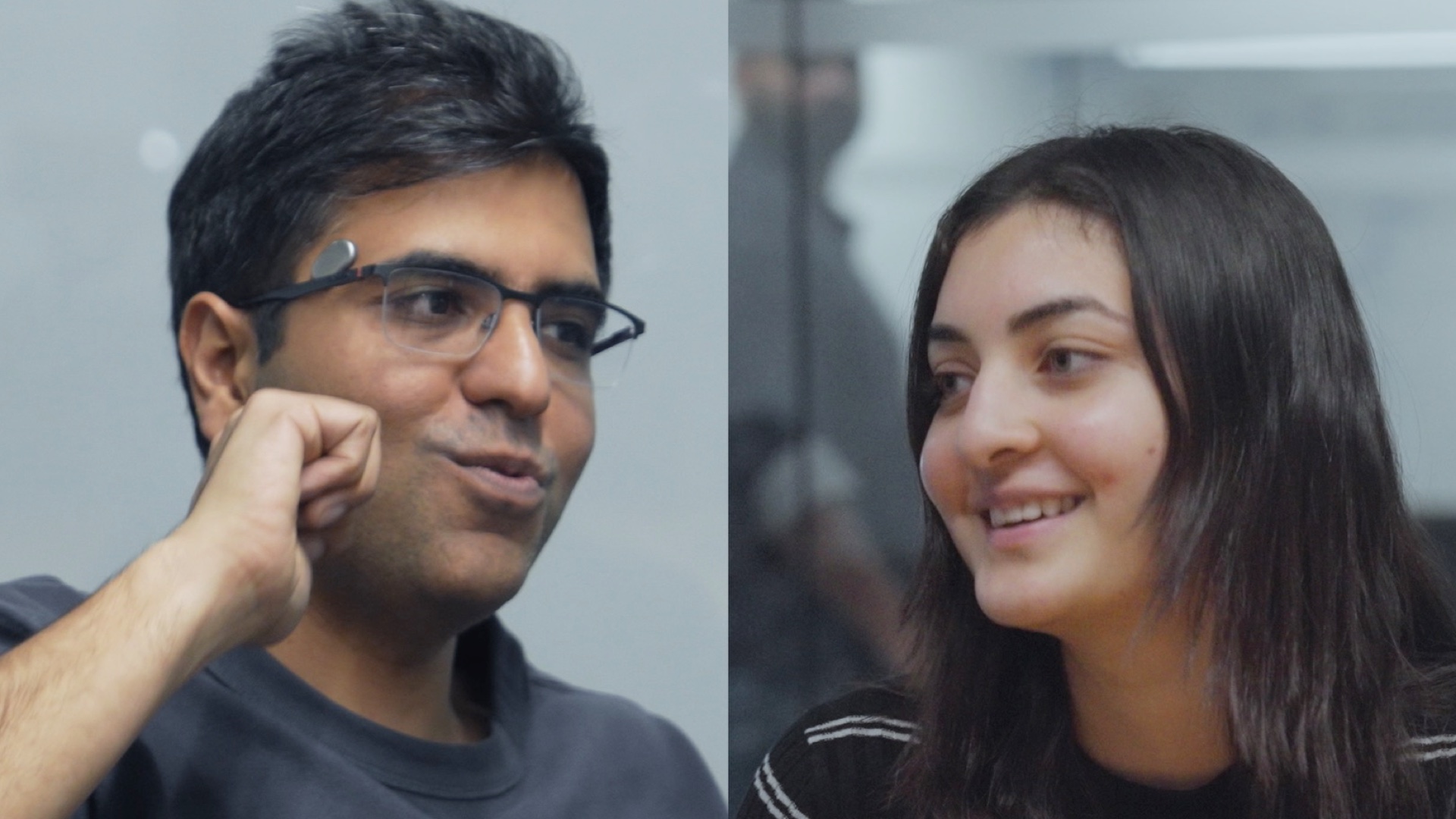 Split screen: Anubhav and Maahira in conversation