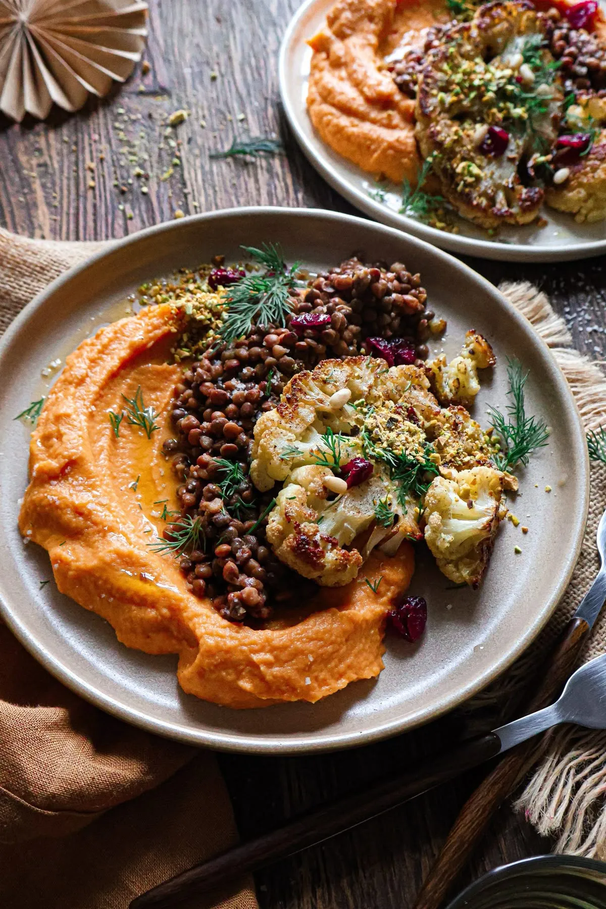 Reference: lentils and roasted vegetables on a purée