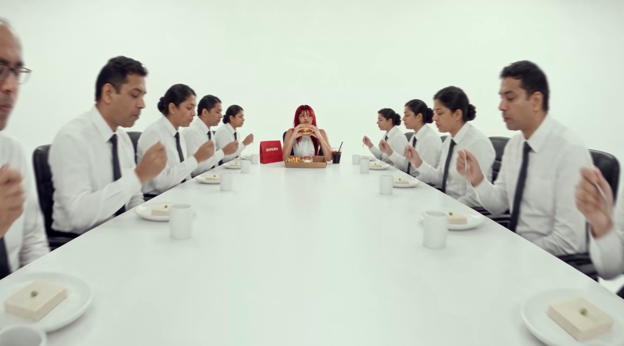 Red against the white office