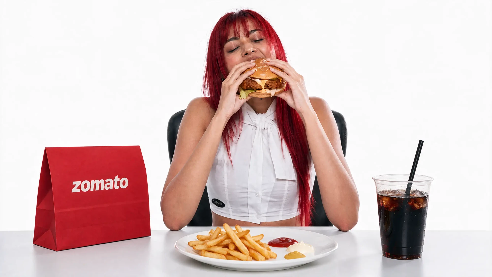 Plating option: fries on a plate with a takeaway cup