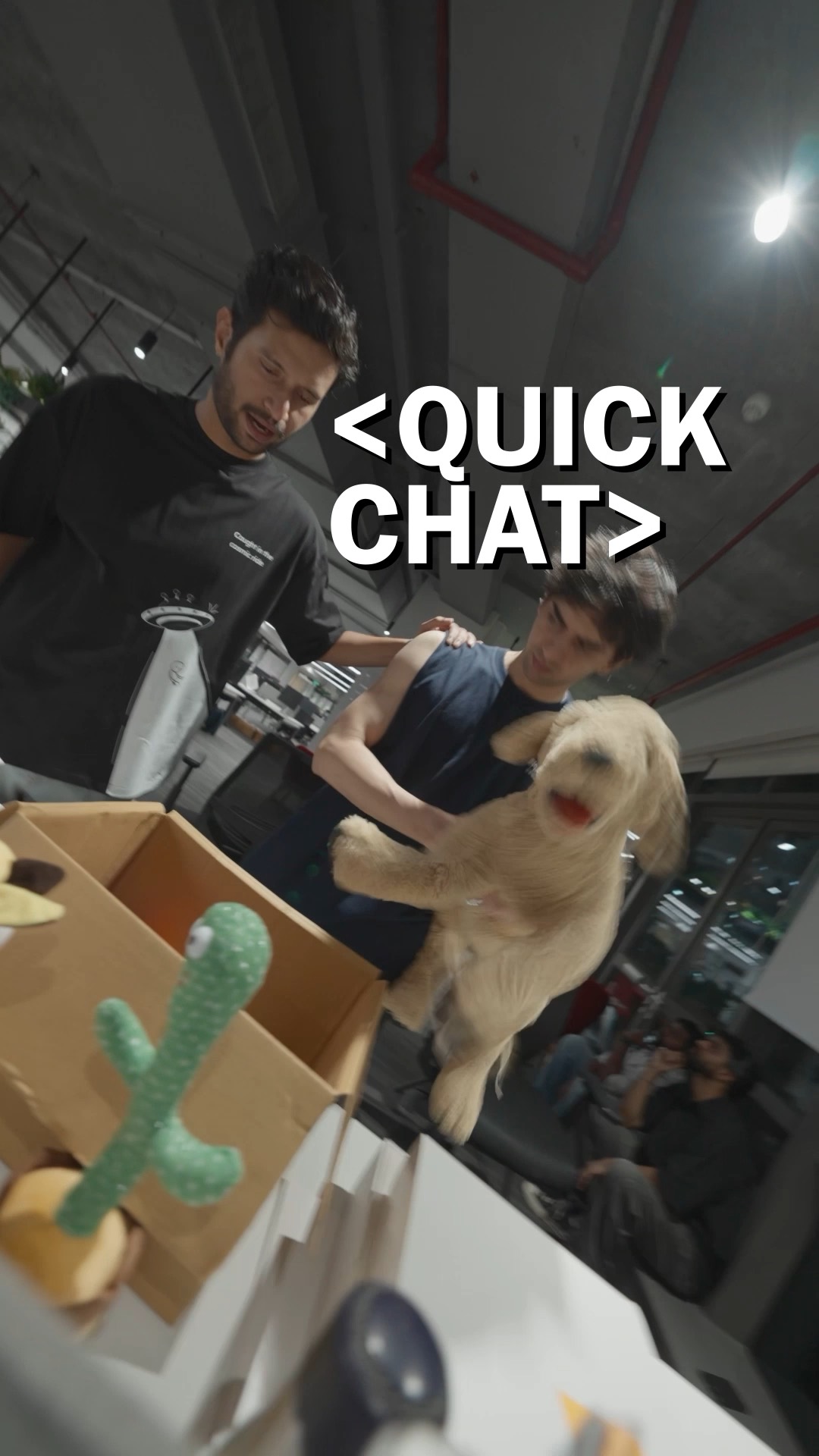 The title: Quick Chat, over Manav's desk