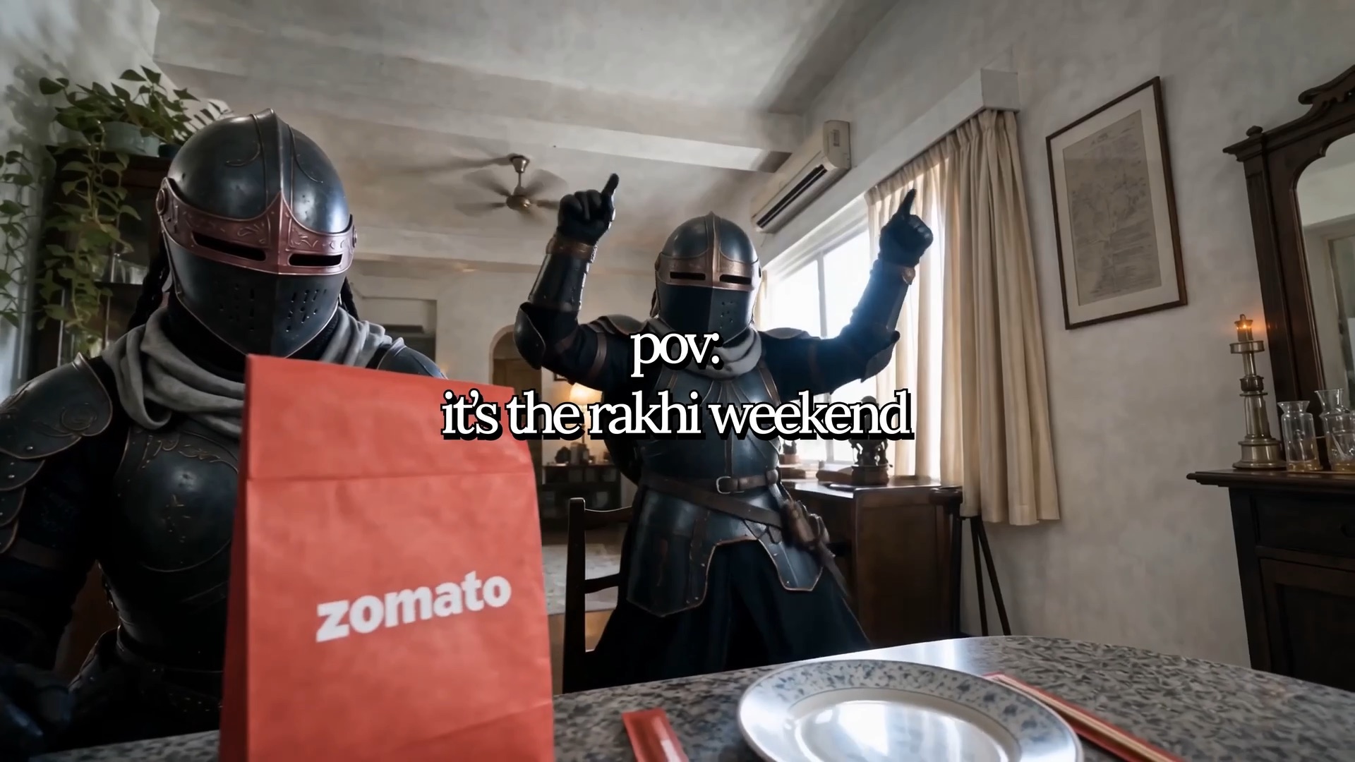 Episode B: both knights with their arms up