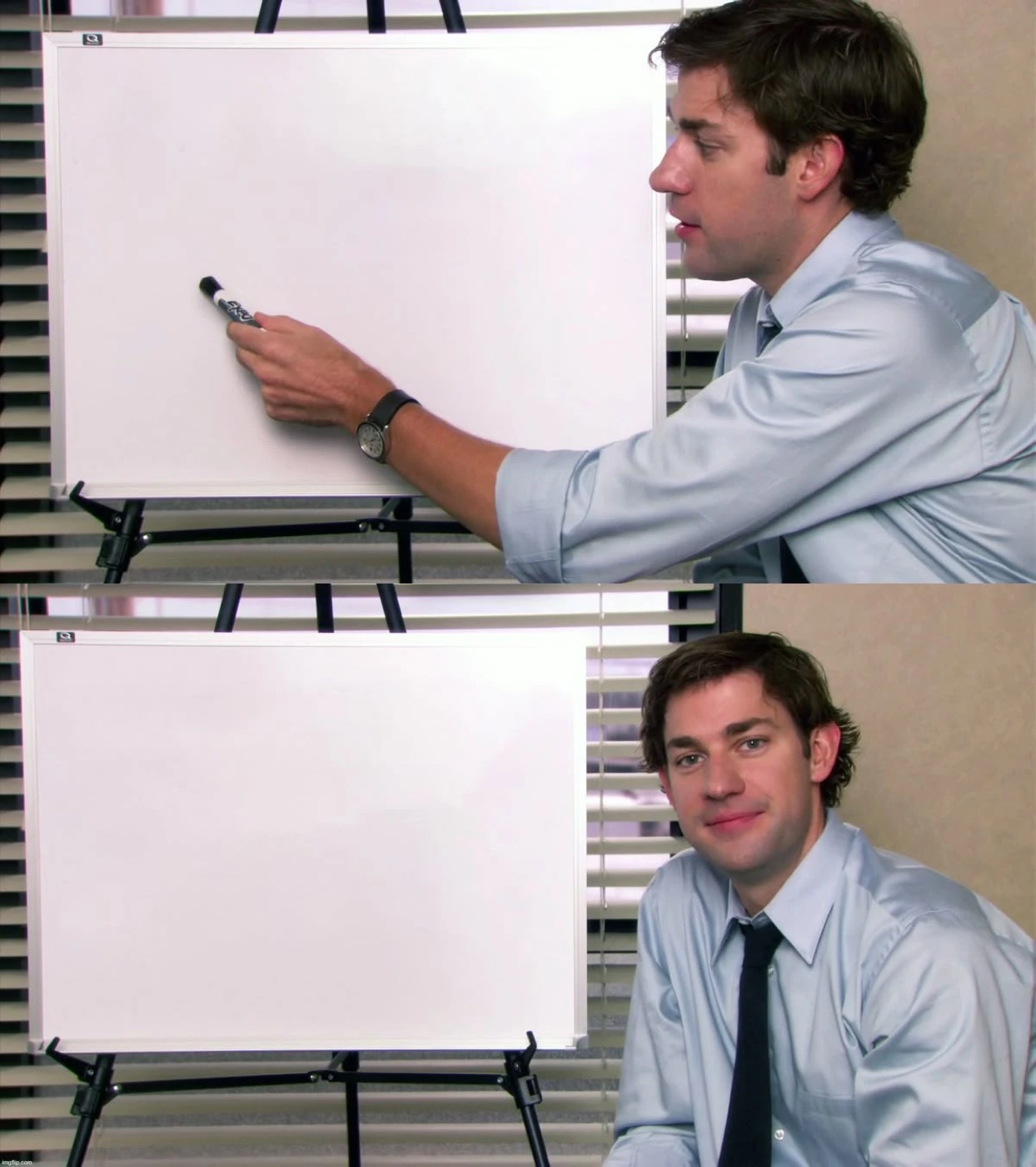 The Office: Jim at a whiteboard, then a look to camera